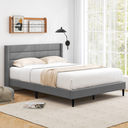 Linen Upholstered Platform Twin/Queen Bed Frame with Wingback Headboard-Queen Size - Size: Queen Size - Image 5