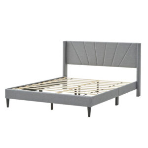 Twin/Queen Bed Frame with Linen Upholstered Wingback Headboard-Queen Size - Color: Gray - Size: Queen Size