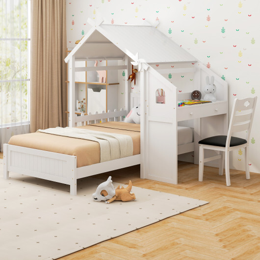 Twin House Bed with with 2 Drawers and Windmill-White - Color: White - Image 2