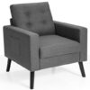 Mid-Century Upholstered Armchair Club Chair with Rubber Wood Legs-Gray - Color: Gray