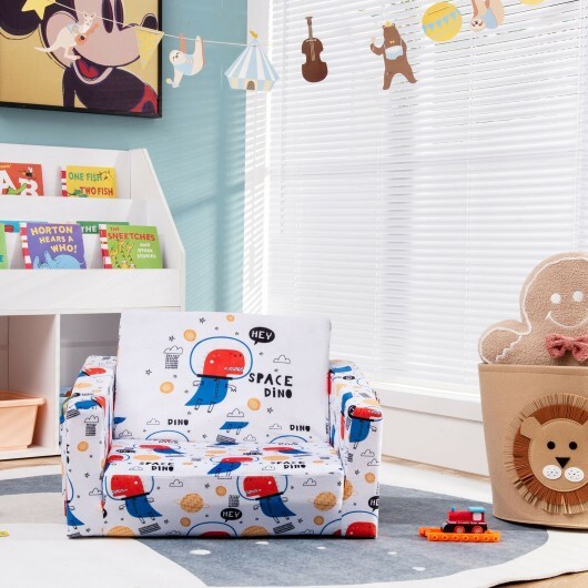 2-in-1 Convertible Kids Sofa with Velvet Fabric-White - Color: White - Image 2
