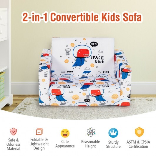 2-in-1 Convertible Kids Sofa with Velvet Fabric-White - Color: White - Image 3