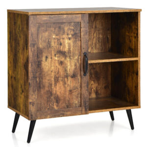 Mid-century Storage Cabinet with Single Door and Adjustable Shelves-Rustic Brown - Color: Rustic Brown