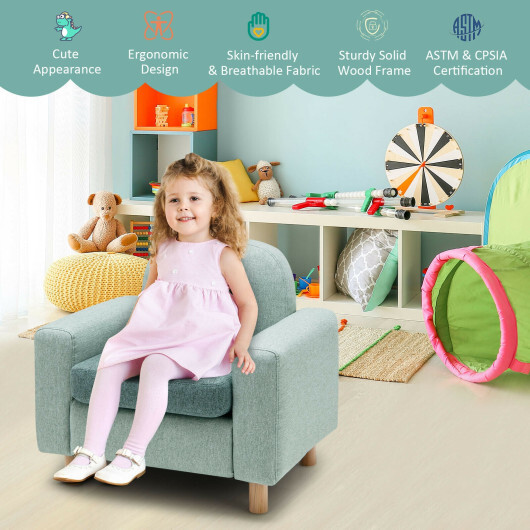 Kids Sofa with Armrest and Thick Cushion-Green - Color: Green - Image 5