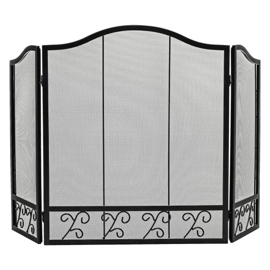 3-Panel Fireplace Screen Decorative Spark Guard - Color: Black