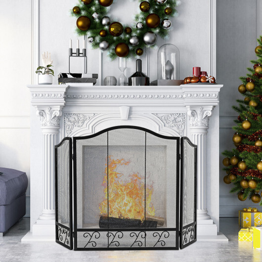 3-Panel Fireplace Screen Decorative Spark Guard - Color: Black - Image 2