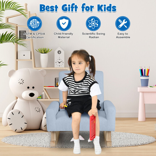 Kids Rocking Chair with Solid Wood Legs-Blue - Color: Blue - Image 3