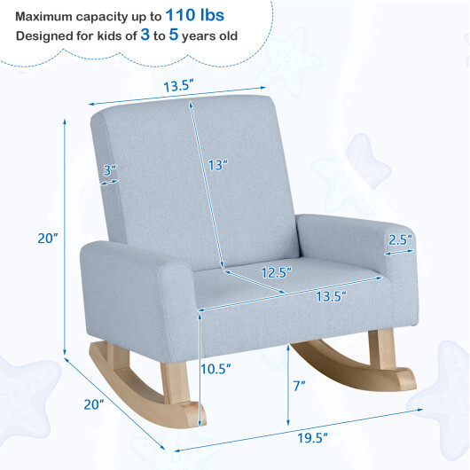 Kids Rocking Chair with Solid Wood Legs-Blue - Color: Blue - Image 4