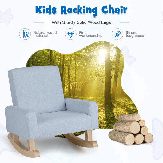 Kids Rocking Chair with Solid Wood Legs-Blue - Color: Blue - Image 5