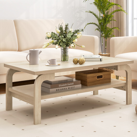47 Inches Accent Rectangular Coffee Table for Living Room-Natural - Color: Natural - Image 2