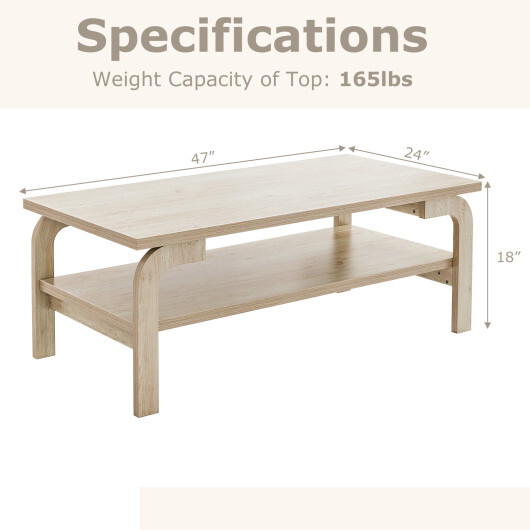 47 Inches Accent Rectangular Coffee Table for Living Room-Natural - Color: Natural - Image 4