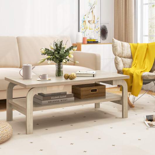 47 Inches Accent Rectangular Coffee Table for Living Room-Natural - Color: Natural - Image 5