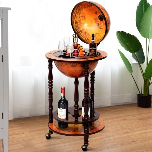 16th Century Wood Globe Wine Bar Stand - Color: Dark Red - Image 2