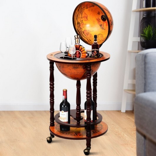 16th Century Wood Globe Wine Bar Stand - Color: Dark Red - Image 3
