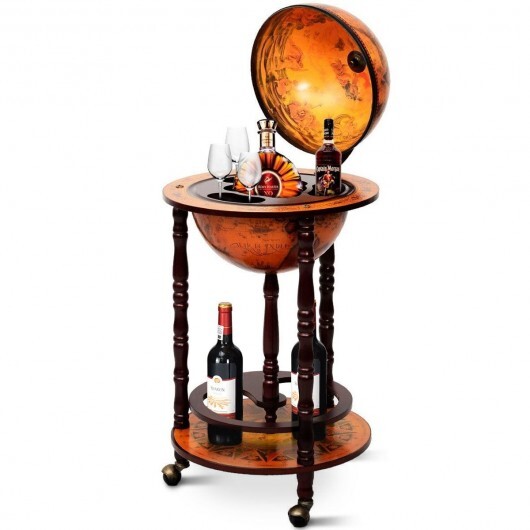 16th Century Wood Globe Wine Bar Stand - Color: Dark Red - Image 4