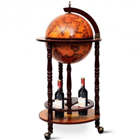 16th Century Wood Globe Wine Bar Stand - Color: Dark Red - Image 5