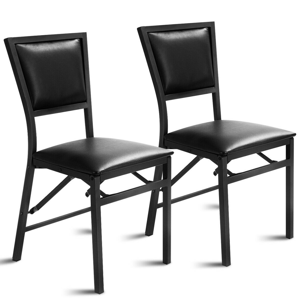 Set of 2 Metal Folding Dining Chair with Space Saving Design - Color: Black - Image 5