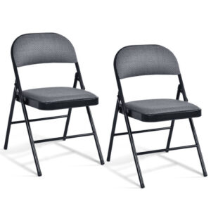 2 PCS Folding Chair Set with Upholstered Seat and Fabric Covered Backrest - Color: Black