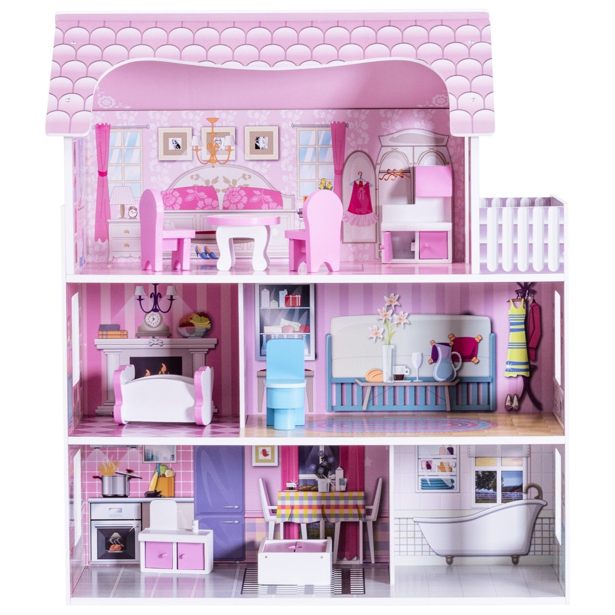 28 Inch Pink Dollhouse with Furniture - Color: Pink - Image 5