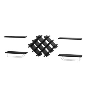 Set of 5 Wall Mount Wine Rack Set with Storage Shelves-Black - Color: Black