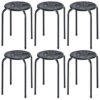 Set of 6 Stackable Multifunctional Daisy Design Backless Round Metal Stool Set-Black - Color: Black