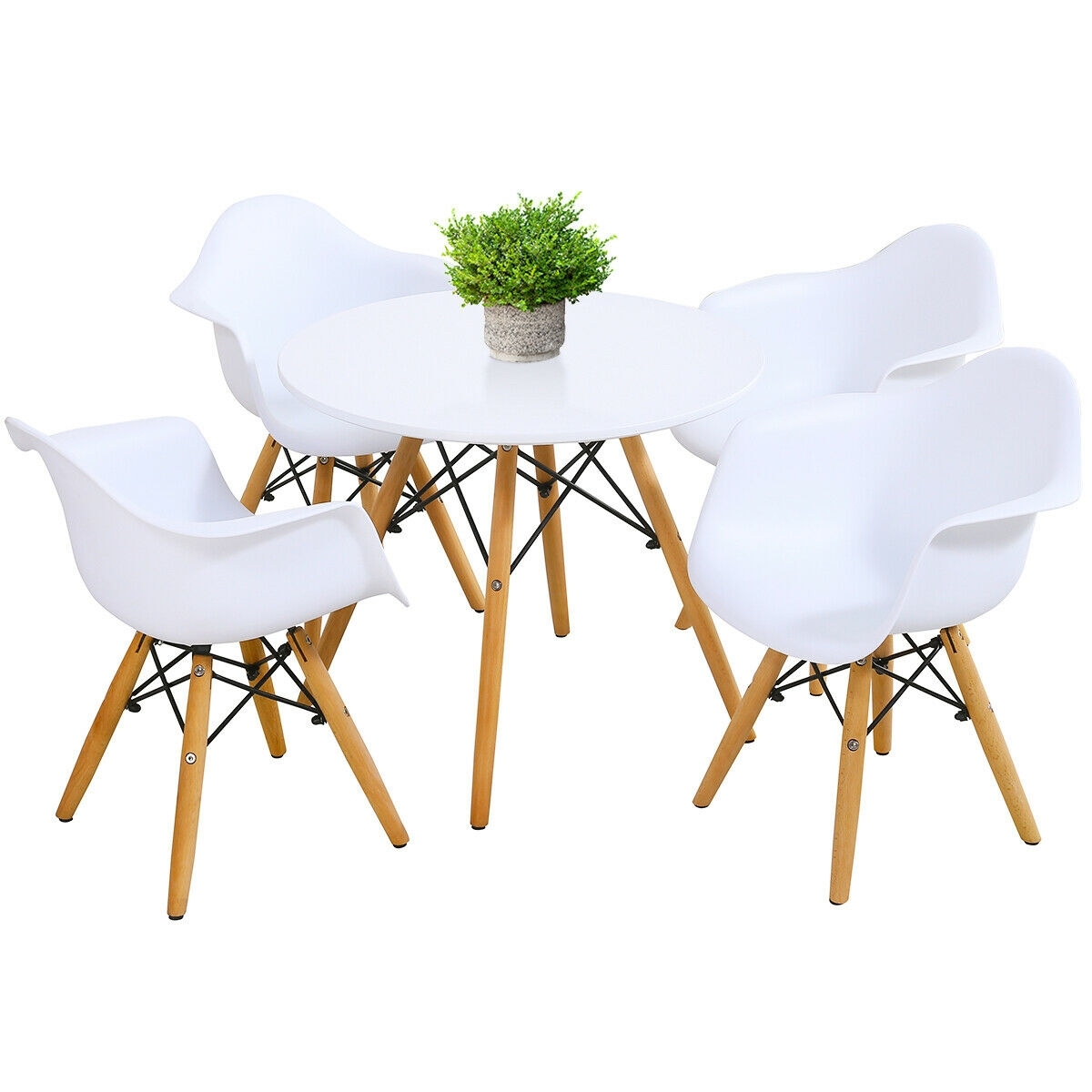 5 Piece Kids Modern Round Table Chair Set - Color: White - Image 4