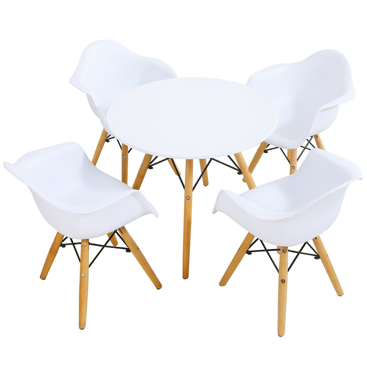 5 Piece Kids Modern Round Table Chair Set - Color: White - Image 6