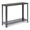 Metal Frame Wood  Console Sofa Table with Storage Shelf-Sliver - Color: Silver