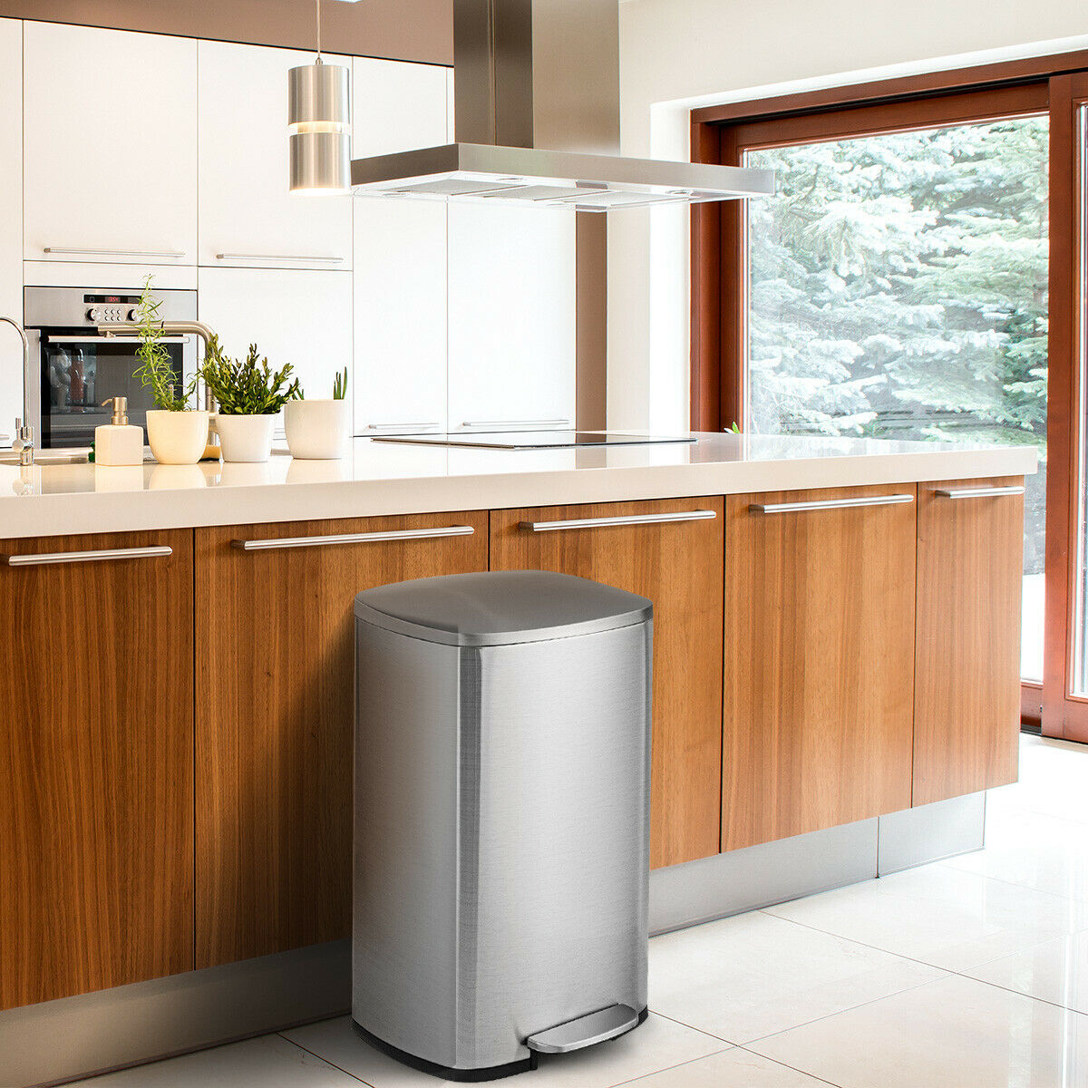 13.2 Gallon Stainless Steel Trash Garbage Can with Bucket - Color: Silver - Image 2