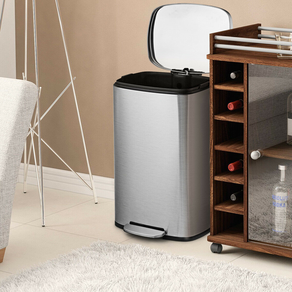 13.2 Gallon Stainless Steel Trash Garbage Can with Bucket - Color: Silver - Image 5
