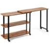 360?&deg; Rotating Sofa Side Table with Storage Shelves and Wheels-Brown - Color: Brown