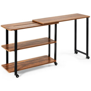 360?&deg; Rotating Sofa Side Table with Storage Shelves and Wheels-Brown - Color: Brown