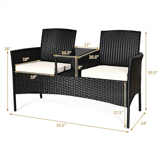 Wicker Patio Conversation Furniture Set with Removable Cushions and Table-White - Color: White - Image 4