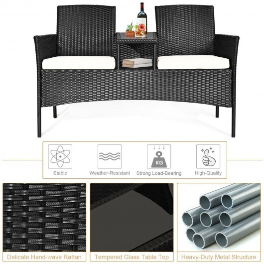 Wicker Patio Conversation Furniture Set with Removable Cushions and Table-White - Color: White - Image 5