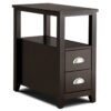 Set of 2 End Table Wooden with 2 Drawer & Shelf Bedside Table-Dark Brown - Color: Dark Brown