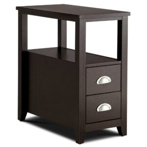 Set of 2 End Table Wooden with 2 Drawer & Shelf Bedside Table-Dark Brown - Color: Dark Brown