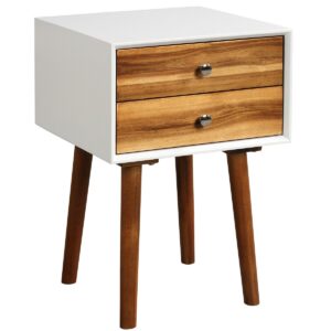 Wooden Nightstand Mid-Century End Side Table with 2 Storage Drawers-Brown - Color: Brown