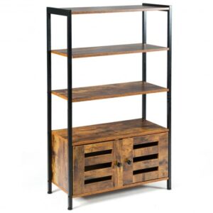 Industrial Storage Shelf with 2 Shutter Doors - Color: Rustic Brown
