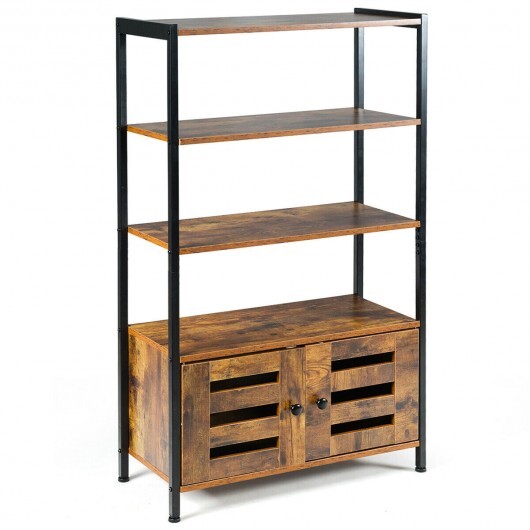 Industrial Storage Shelf with 2 Shutter Doors - Color: Rustic Brown