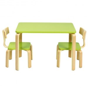 3 Piece Kids Wooden Activity Table and 2 Chairs Set-Green - Color: Green