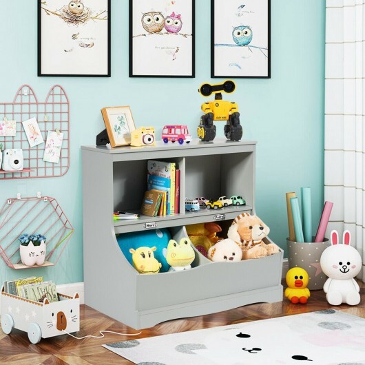 Kids Floor Cabinet Multi-Functional Bookcase -Gray - Color: Gray - Image 2