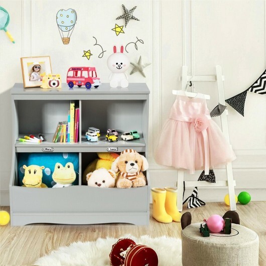 Kids Floor Cabinet Multi-Functional Bookcase -Gray - Color: Gray - Image 3