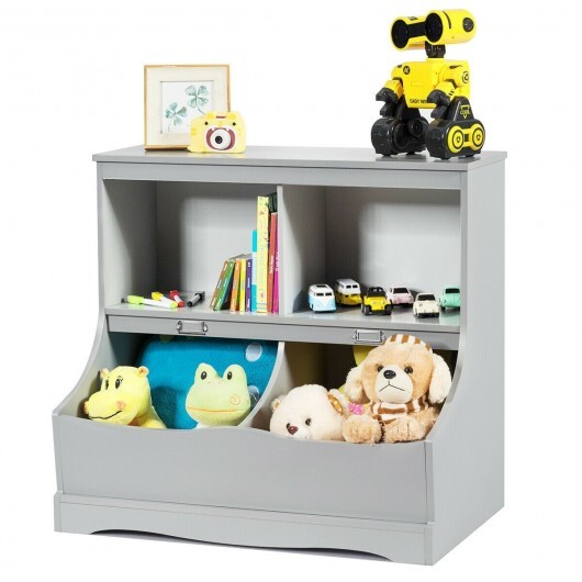 Kids Floor Cabinet Multi-Functional Bookcase -Gray - Color: Gray - Image 4