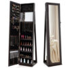 Standing Lockable Jewelry Storage Organizer with Full-Length Mirror-Coffee - Color: Coffee