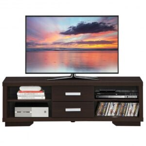 Modern TV Stand Entertainment Center with 2 Drawers and 4 Open Shelves - Color: Black