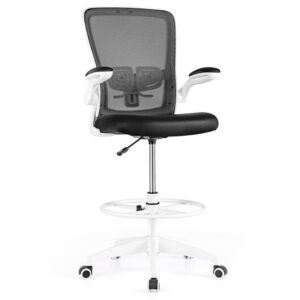 Height Adjustable Drafting Chair with Flip Up Arms for Home Office-White - Color: White