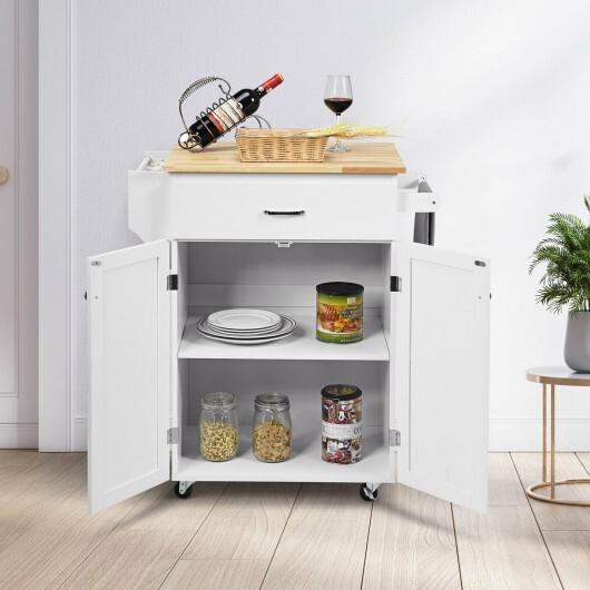 Utility Rolling Storage Cabinet Kitchen Island Cart with Spice Rack-White - Color: White - Image 3