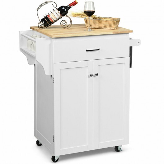 Utility Rolling Storage Cabinet Kitchen Island Cart with Spice Rack-White - Color: White - Image 4