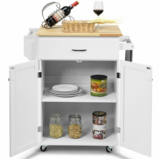 Utility Rolling Storage Cabinet Kitchen Island Cart with Spice Rack-White - Color: White - Image 5
