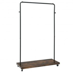 Rolling Garment Rack with Hanging Hooks and Bottom Storage Shelf - Color: Rustic Brown